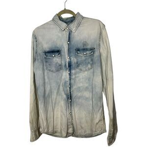 Billionaire Boys Club Revolve Acid Wash Chambray Pearl Snap Shirt Size M Contras